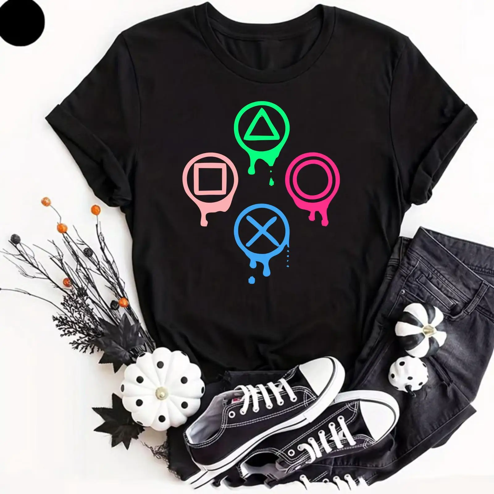 Retro Gaming Icons - Neon Gaming Controller Icons T Shirt
