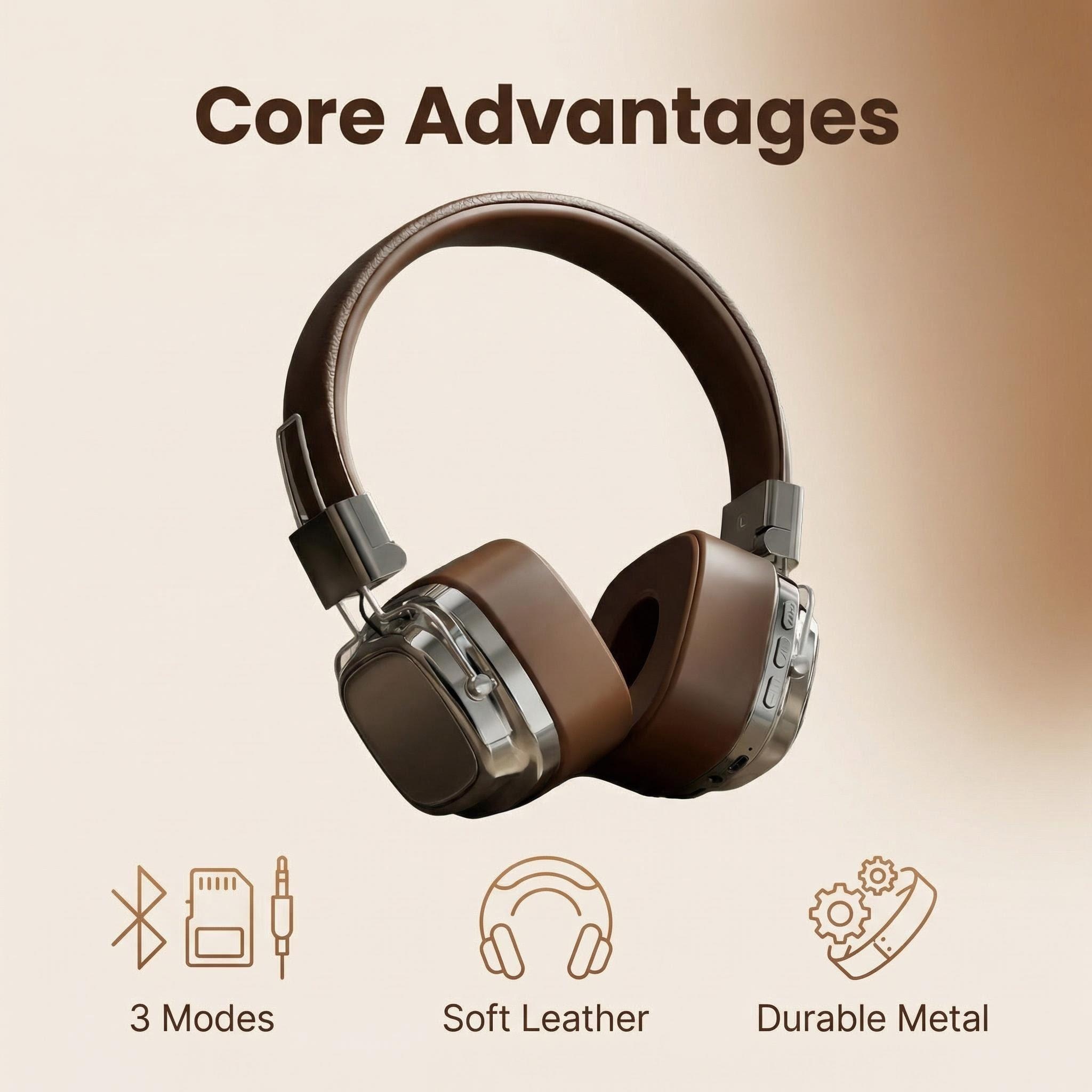 Retro Gaming Mobile - Retro Leather Over-ear Headphones Wireless Bluetooth