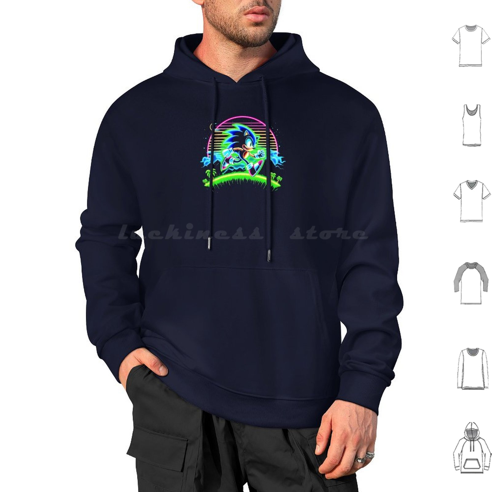 Retro Gaming Icons - Neon Hoodies Long Sleeve The Hedgehog