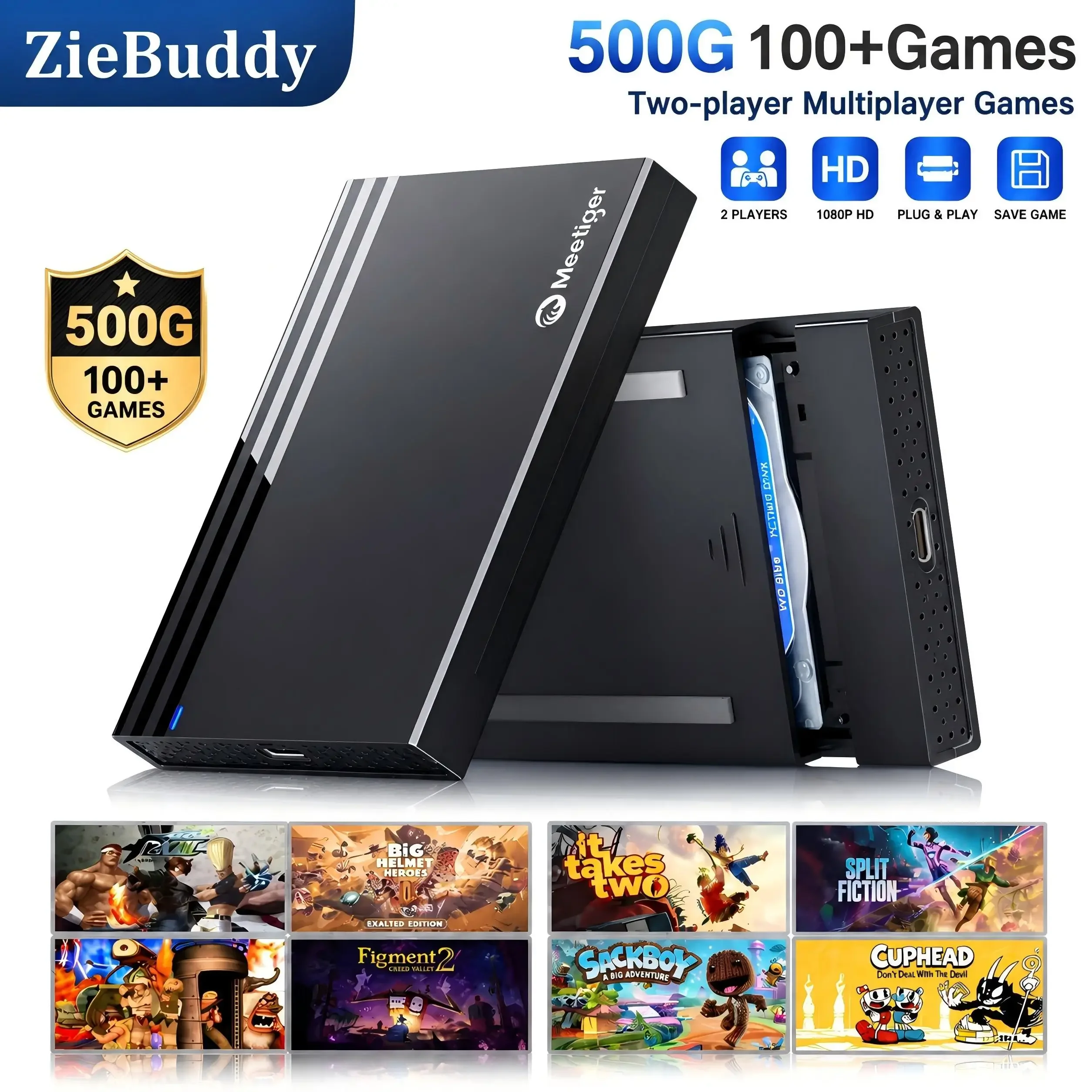 Retro Gaming Hdd - ZieBuddy 500GB Gaming Console 110+ Preloaded